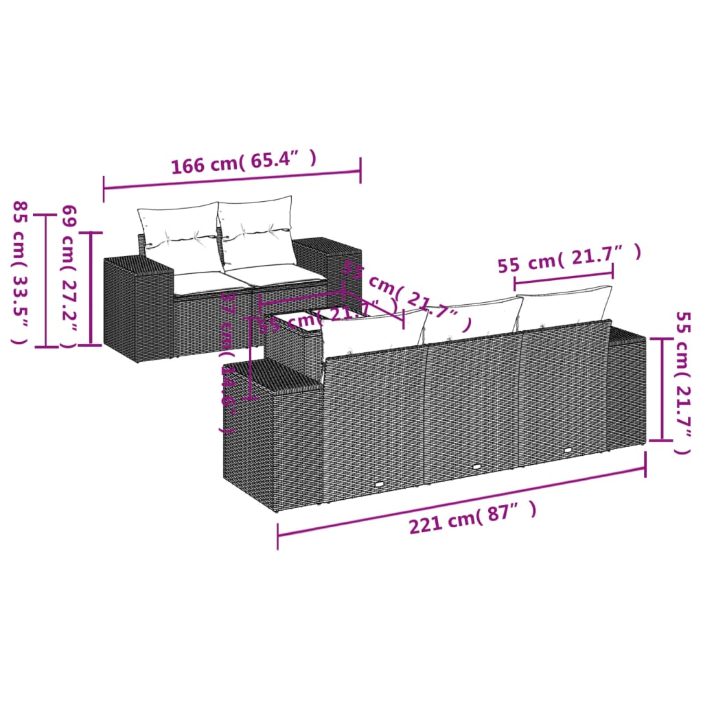 vidaXL Set mobilier grădină cu perne, 6 piese, gri, poliratan