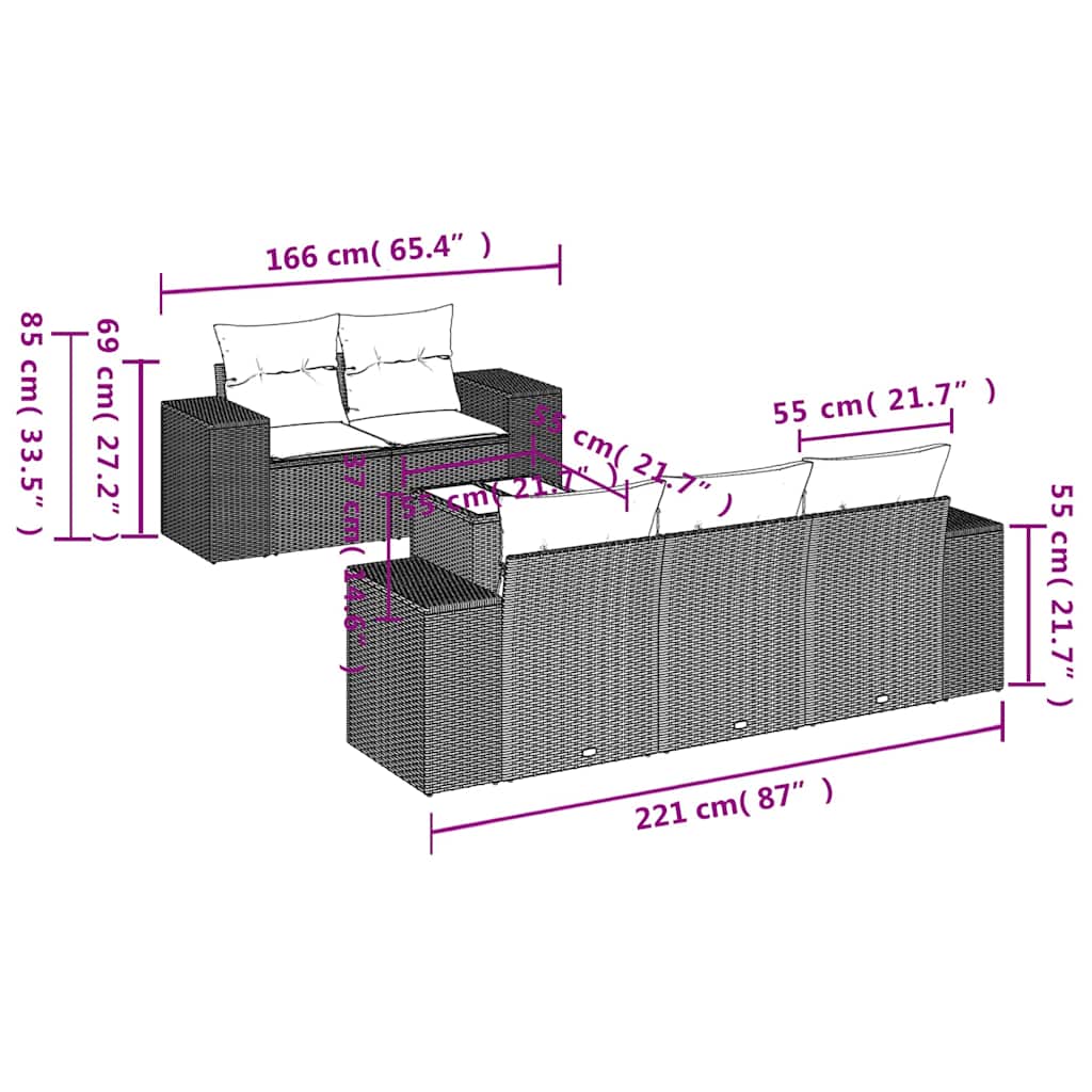 vidaXL Set canapele de grădină cu perne, 6 piese gri deschis poliratan