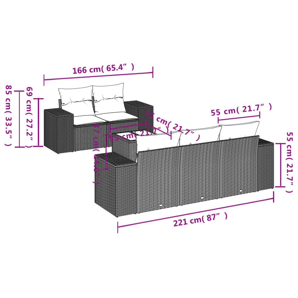 vidaXL Set canapele de grădină cu perne, 6 piese, maro, poliratan vidaXL Set canapele de grădină cu perne, 6 piese, maro, poliratan