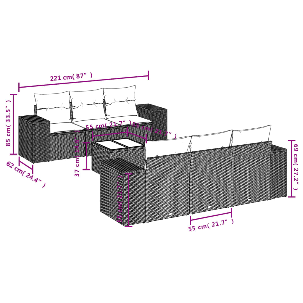 vidaXL Set canapele de grădină, 7 piese, cu perne, bej, poliratan vidaXL Set canapele de grădină, 7 piese, cu perne, bej, poliratan
