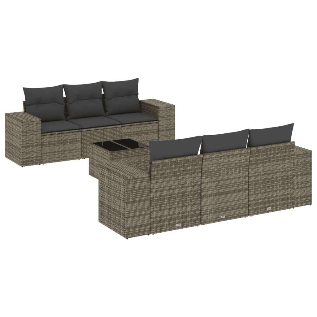 vidaXL Set canapele de grădină, 7 piese, cu perne, gri, poliratan vidaXL Set canapele de grădină, 7 piese, cu perne, gri, poliratan