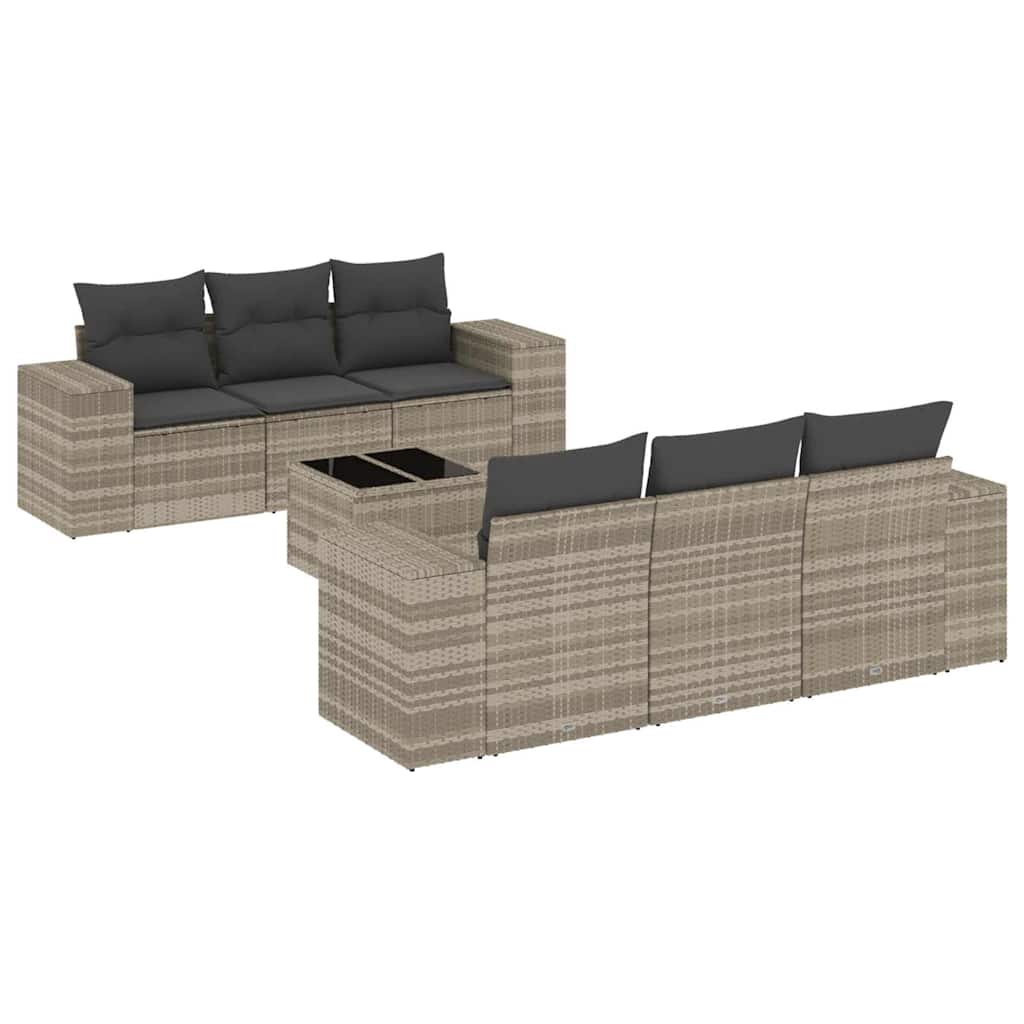 vidaXL Set canapele de grădină cu perne, 7piese gri deschis poliratan