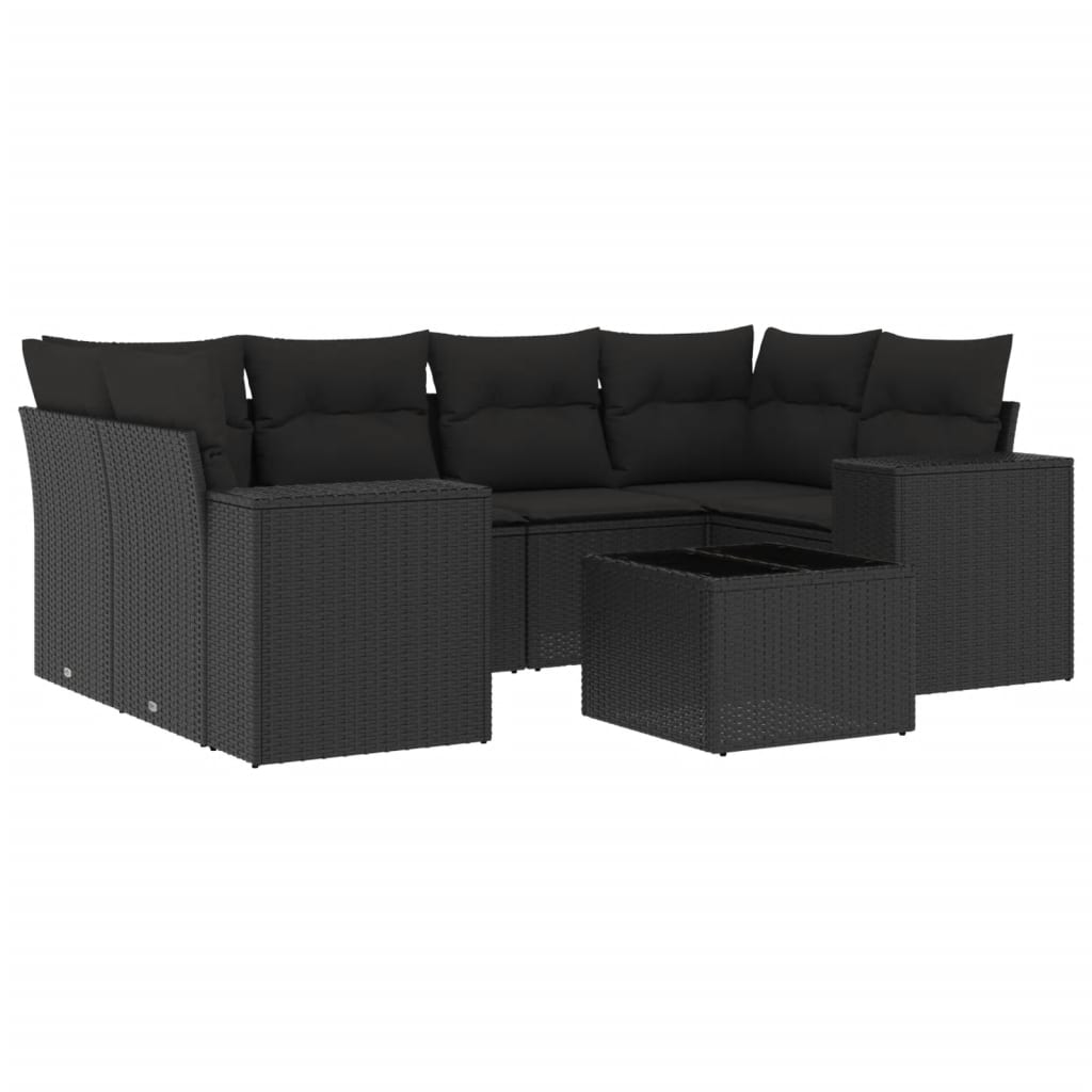 vidaXL Set canapele de grădină cu perne, 7 piese, negru, poliratan