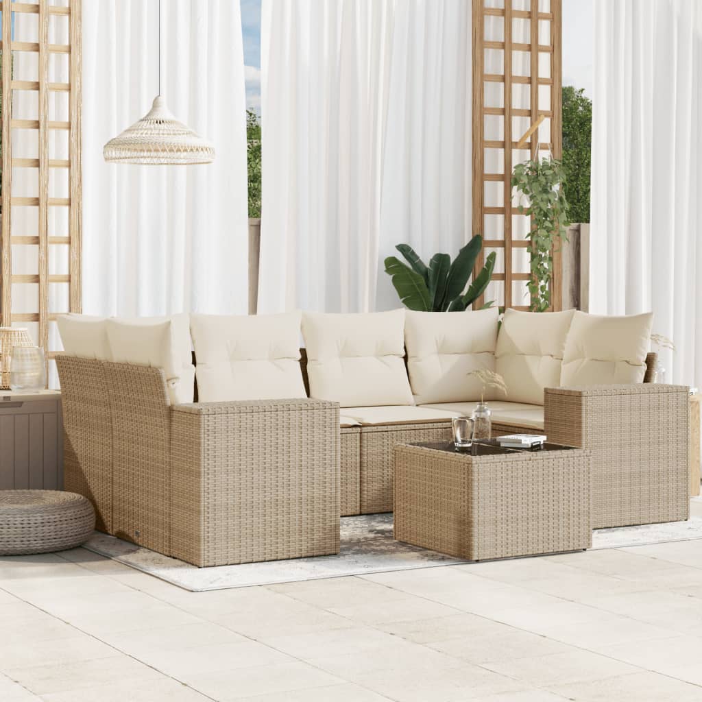 vidaXL Set canapele de grădină, 7 piese, cu perne, bej, poliratan vidaXL Set canapele de grădină, 7 piese, cu perne, bej, poliratan