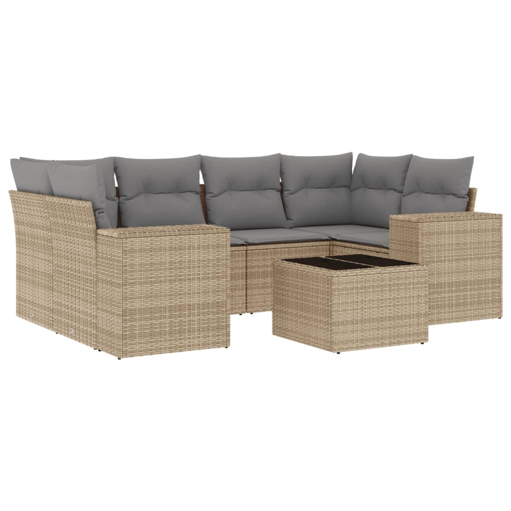 vidaXL Set canapele de grădină, 7 piese, cu perne, bej, poliratan