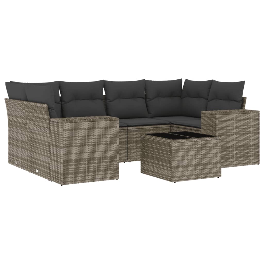 vidaXL Set canapele de grădină, 7 piese, cu perne, gri, poliratan vidaXL Set canapele de grădină, 7 piese, cu perne, gri, poliratan