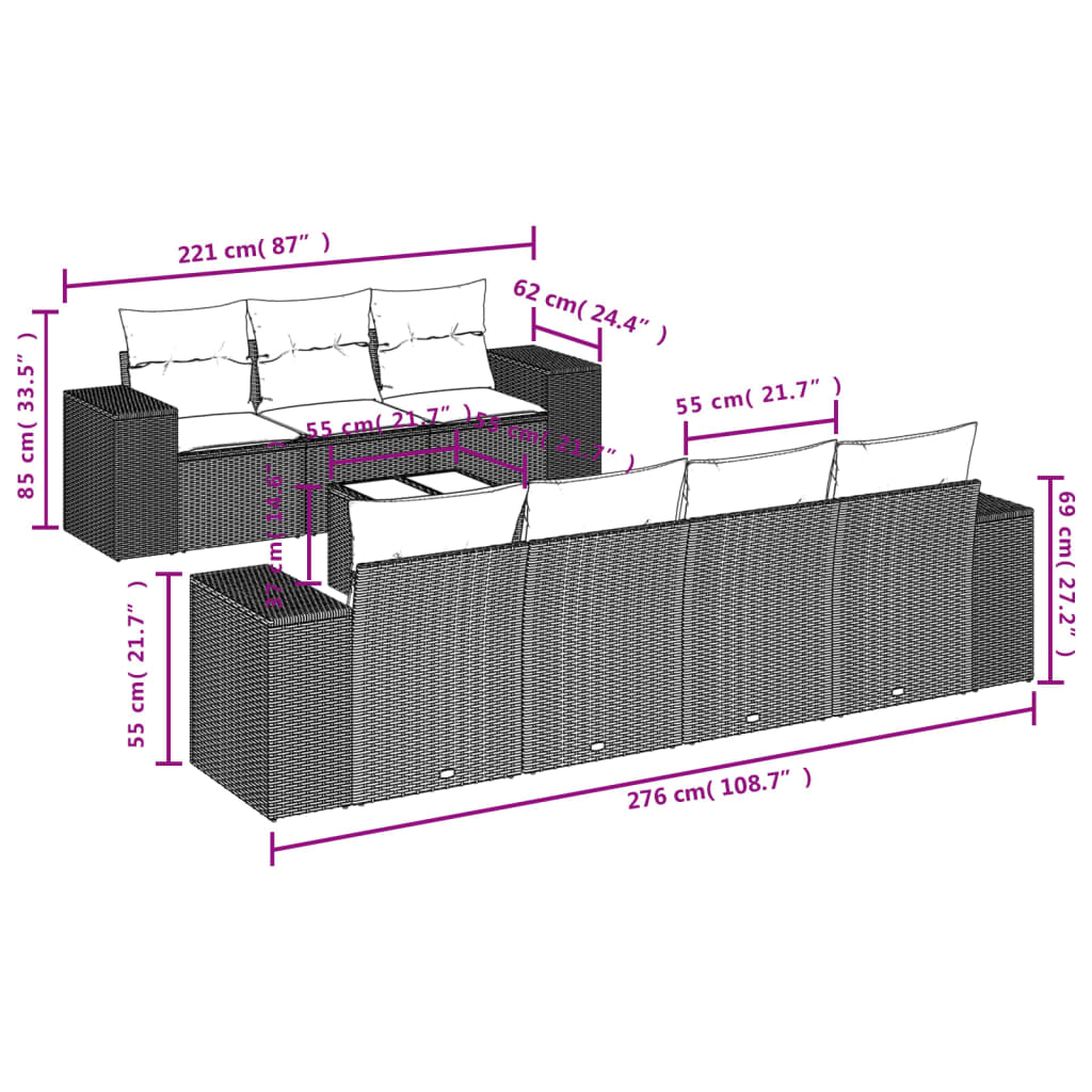 vidaXL Set mobilier de grădină cu perne, 8 piese, negru, poliratan vidaXL Set mobilier de grădină cu perne, 8 piese, negru, poliratan