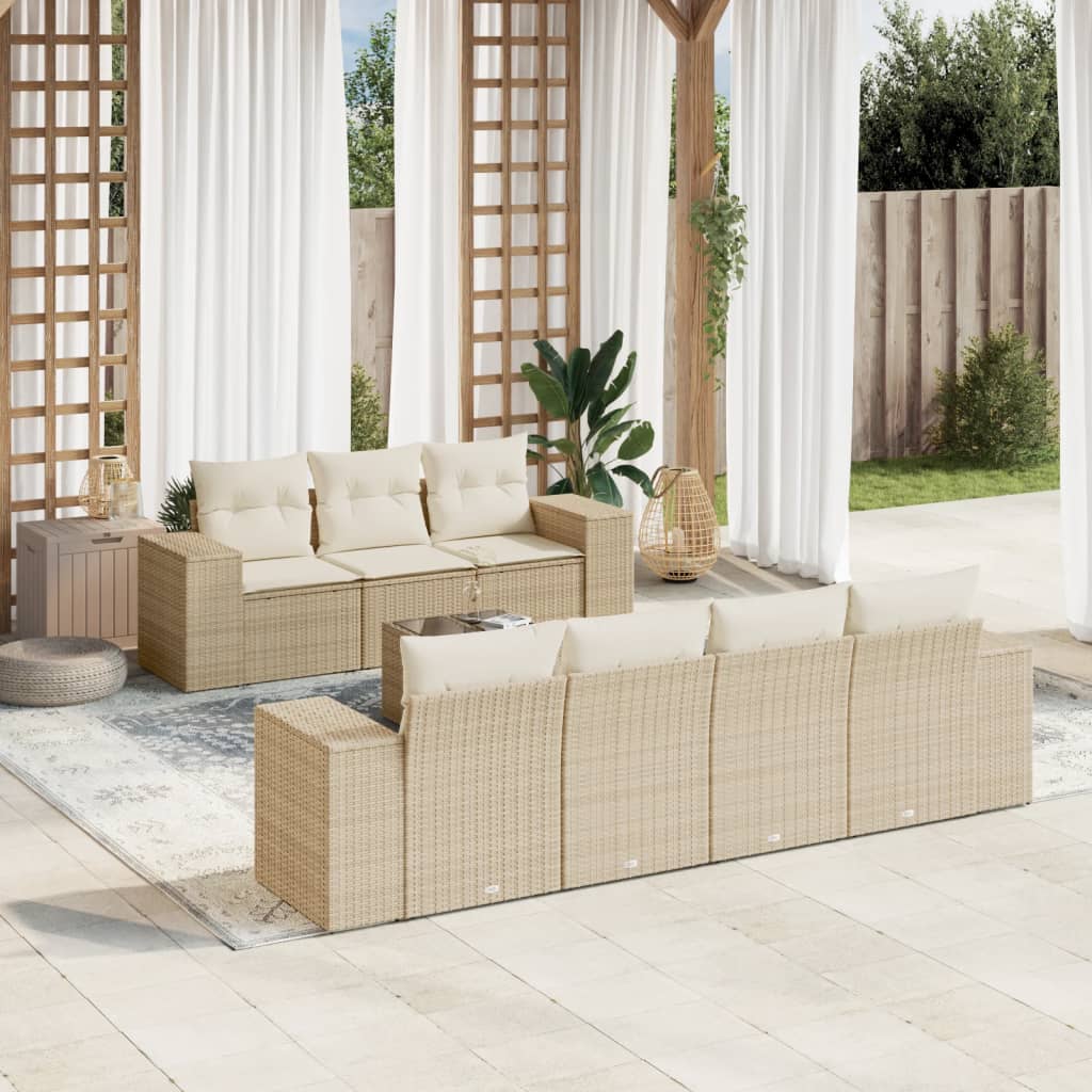 vidaXL Set canapele de grădină, 8 piese, cu perne, bej, poliratan vidaXL Set canapele de grădină, 8 piese, cu perne, bej, poliratan
