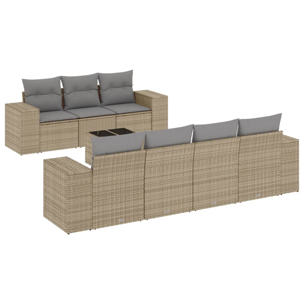 vidaXL Set canapele de grădină, 8 piese, cu perne, bej, poliratan