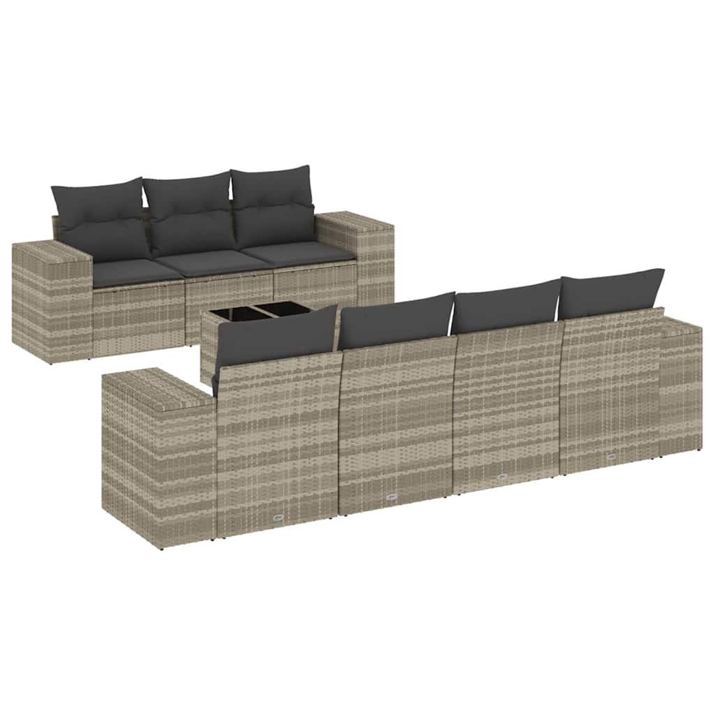 vidaXL Set mobilier de grădină cu perne, 8 piese gri deschis poliratan vidaXL Set mobilier de grădină cu perne, 8 piese gri deschis poliratan