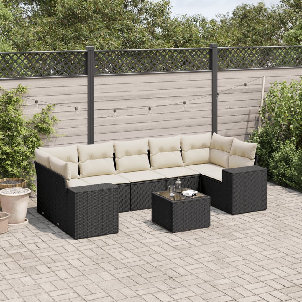 vidaXL Set mobilier de grădină cu perne, 8 piese, negru, poliratan vidaXL Set mobilier de grădină cu perne, 8 piese, negru, poliratan