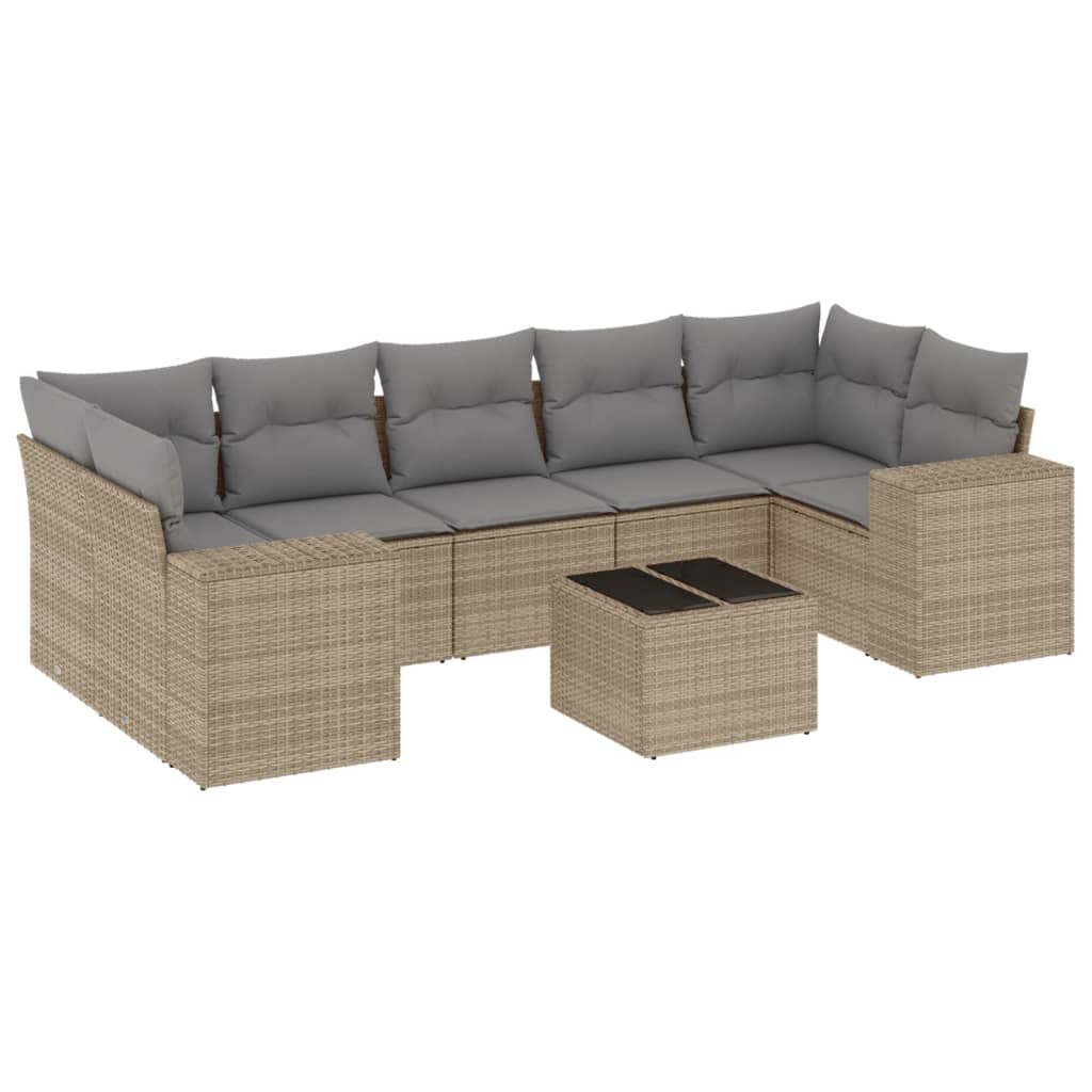 vidaXL Set canapele de grădină, 8 piese, cu perne, bej, poliratan vidaXL Set canapele de grădină, 8 piese, cu perne, bej, poliratan
