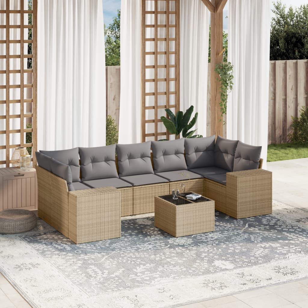 vidaXL Set canapele de grădină, 8 piese, cu perne, bej, poliratan vidaXL Set canapele de grădină, 8 piese, cu perne, bej, poliratan