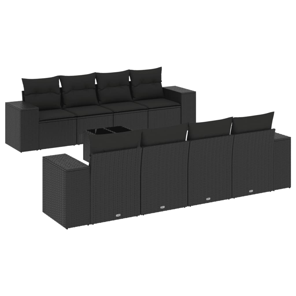 vidaXL Set mobilier de grădină cu perne, 9 piese, negru, poliratan vidaXL Set mobilier de grădină cu perne, 9 piese, negru, poliratan