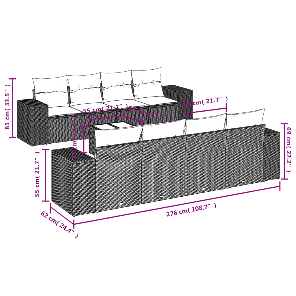 vidaXL Set mobilier de grădină cu perne, 9 piese, negru, poliratan vidaXL Set mobilier de grădină cu perne, 9 piese, negru, poliratan