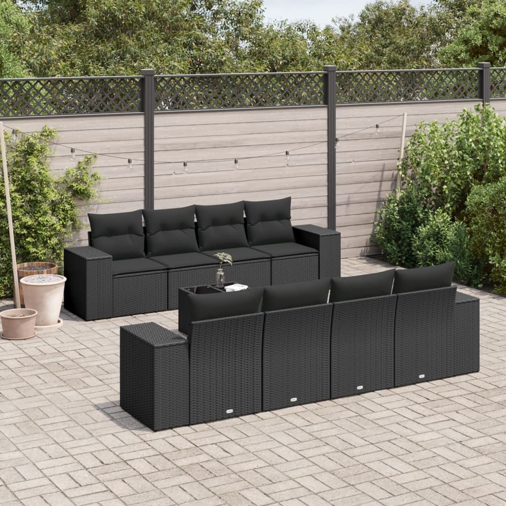 vidaXL Set mobilier de grădină cu perne, 9 piese, negru, poliratan vidaXL Set mobilier de grădină cu perne, 9 piese, negru, poliratan