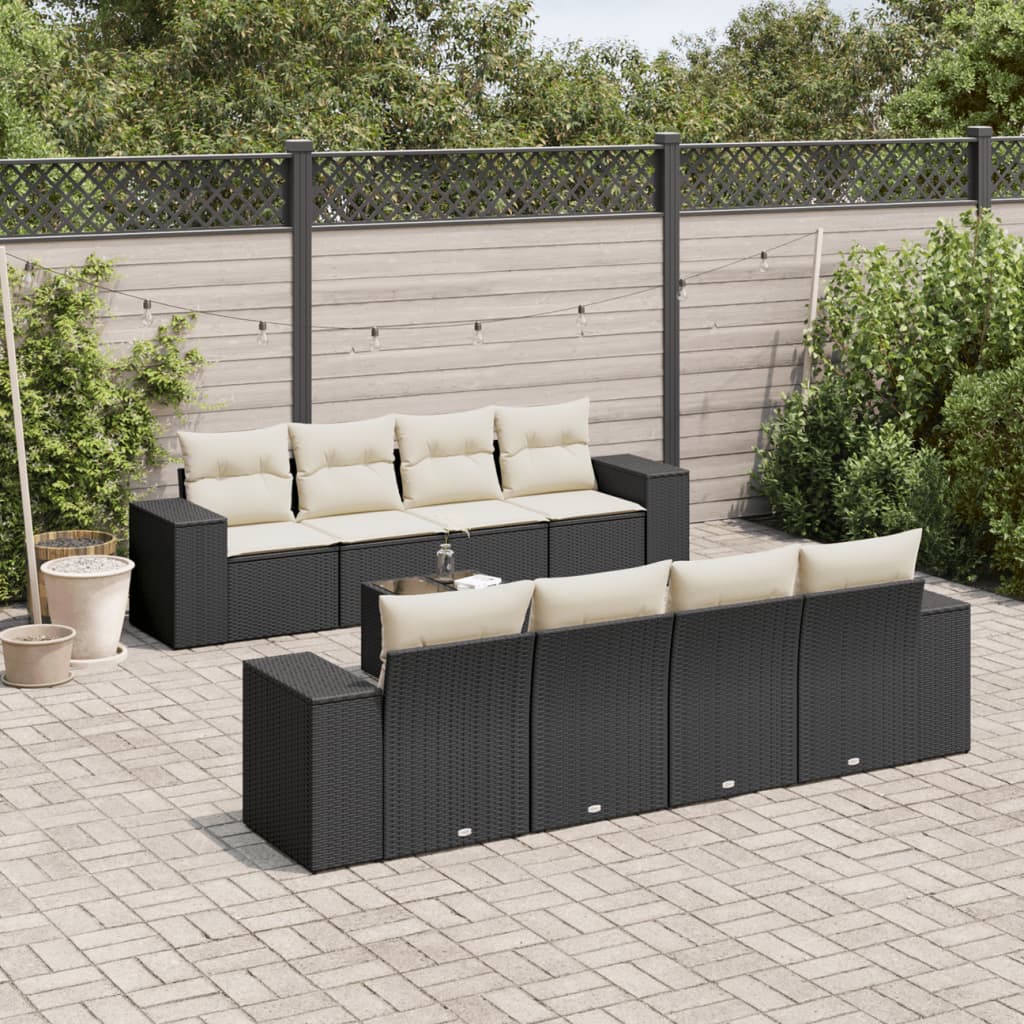 vidaXL Set mobilier de grădină cu perne, 9 piese, negru, poliratan vidaXL Set mobilier de grădină cu perne, 9 piese, negru, poliratan