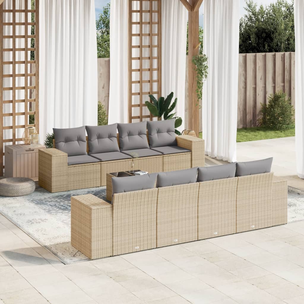vidaXL Set canapele de grădină, 9 piese, cu perne, bej, poliratan vidaXL Set canapele de grădină, 9 piese, cu perne, bej, poliratan