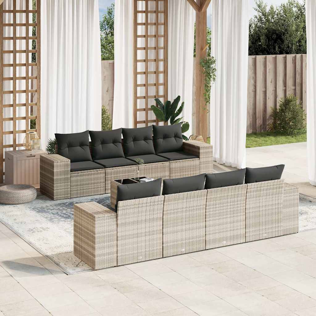 vidaXL Set canapele de grădină cu perne, 9 piese gri deschis poliratan vidaXL Set canapele de grădină cu perne, 9 piese gri deschis poliratan