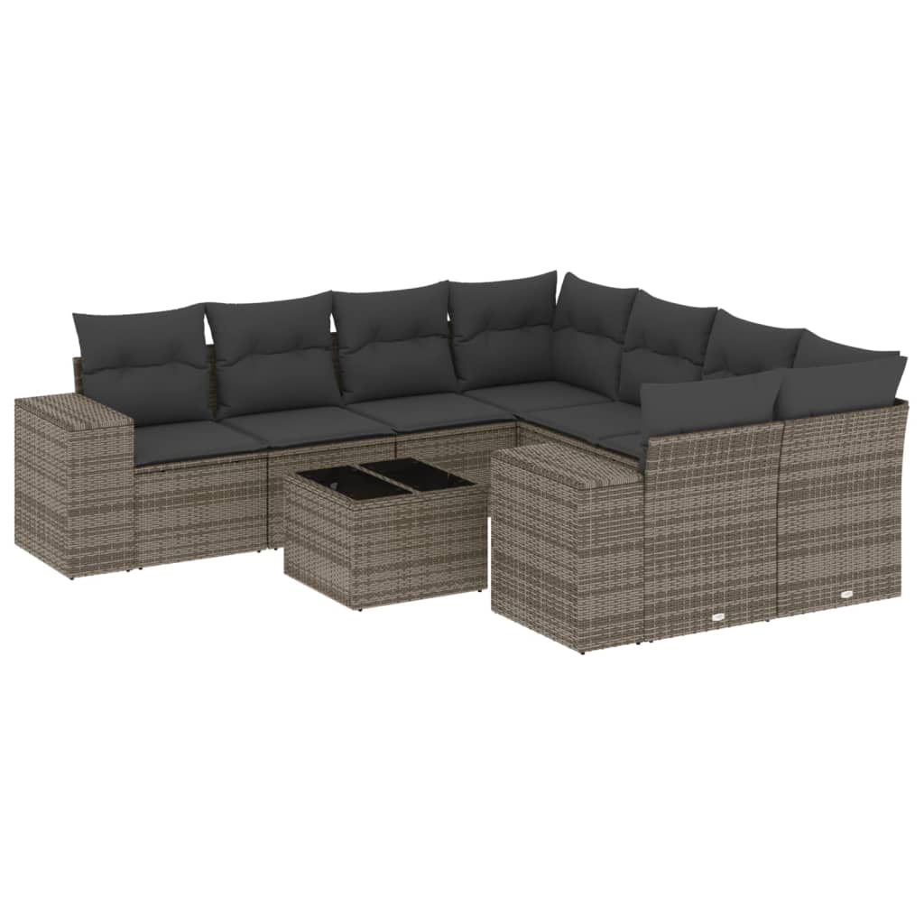 vidaXL Set canapele de grădină, 9 piese, cu perne, gri, poliratan vidaXL Set canapele de grădină, 9 piese, cu perne, gri, poliratan
