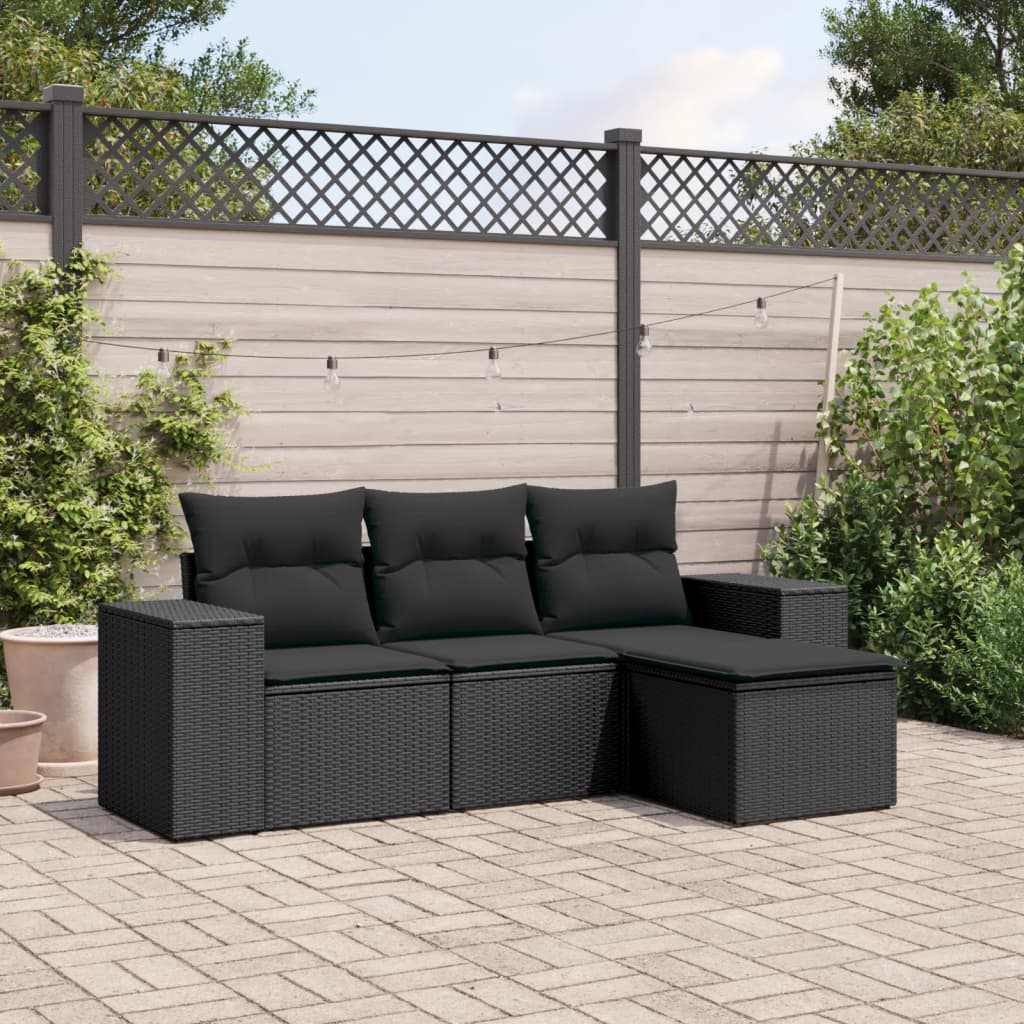 vidaXL Set mobilier de grădină cu perne, 4 piese, negru, poliratan vidaXL Set mobilier de grădină cu perne, 4 piese, negru, poliratan