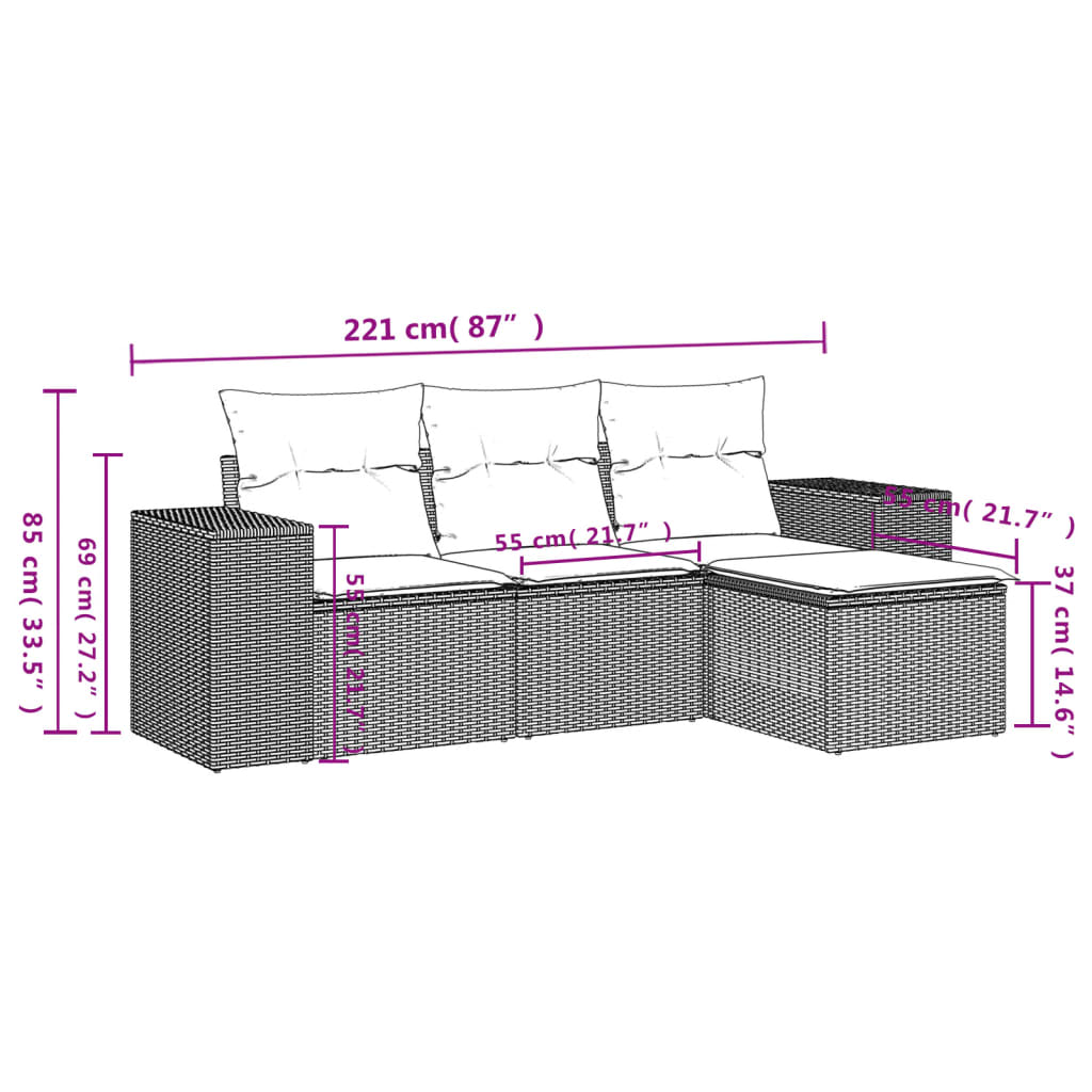 vidaXL Set mobilier de grădină cu perne, 4 piese, negru, poliratan vidaXL Set mobilier de grădină cu perne, 4 piese, negru, poliratan