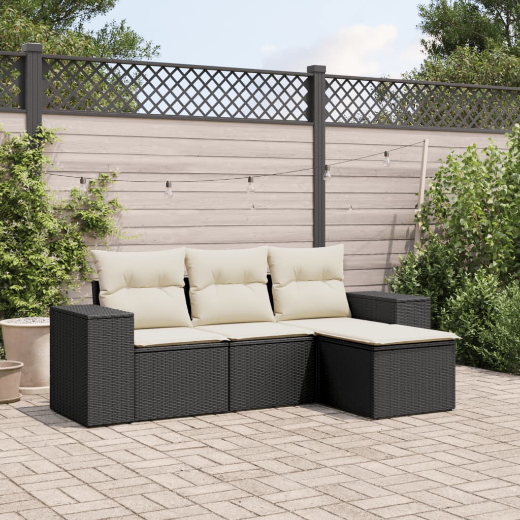 vidaXL Set mobilier de grădină cu perne, 4 piese, negru, poliratan vidaXL Set mobilier de grădină cu perne, 4 piese, negru, poliratan