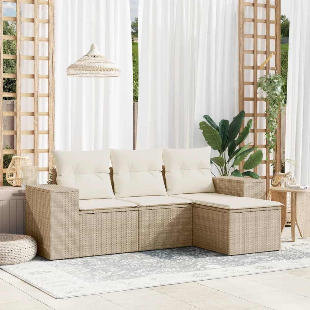 vidaXL Set canapele de grădină, 4 piese, cu perne, bej, poliratan vidaXL Set canapele de grădină, 4 piese, cu perne, bej, poliratan