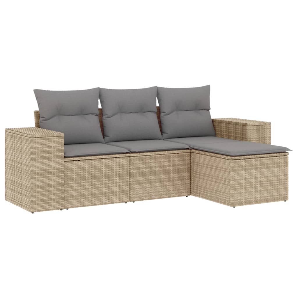 vidaXL Set canapele de grădină, 4 piese, cu perne, bej, poliratan vidaXL Set canapele de grădină, 4 piese, cu perne, bej, poliratan