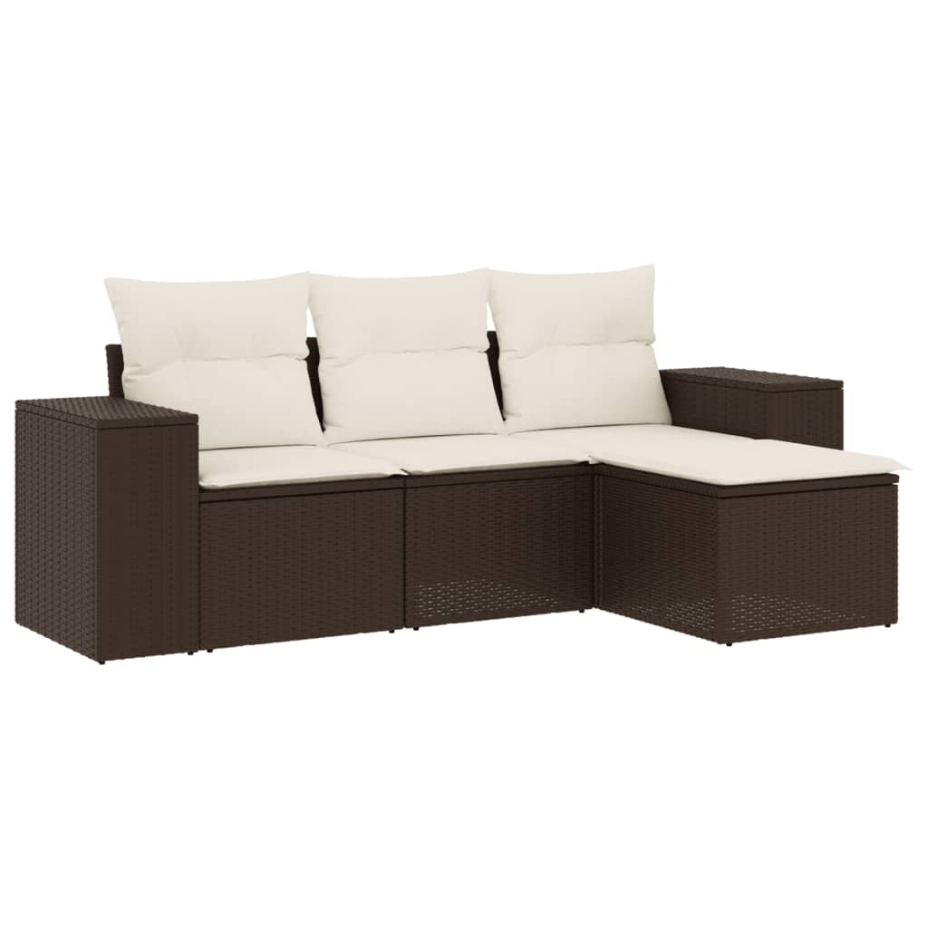vidaXL Set canapele de grădină, 4 piese, cu perne, maro poliratan maro