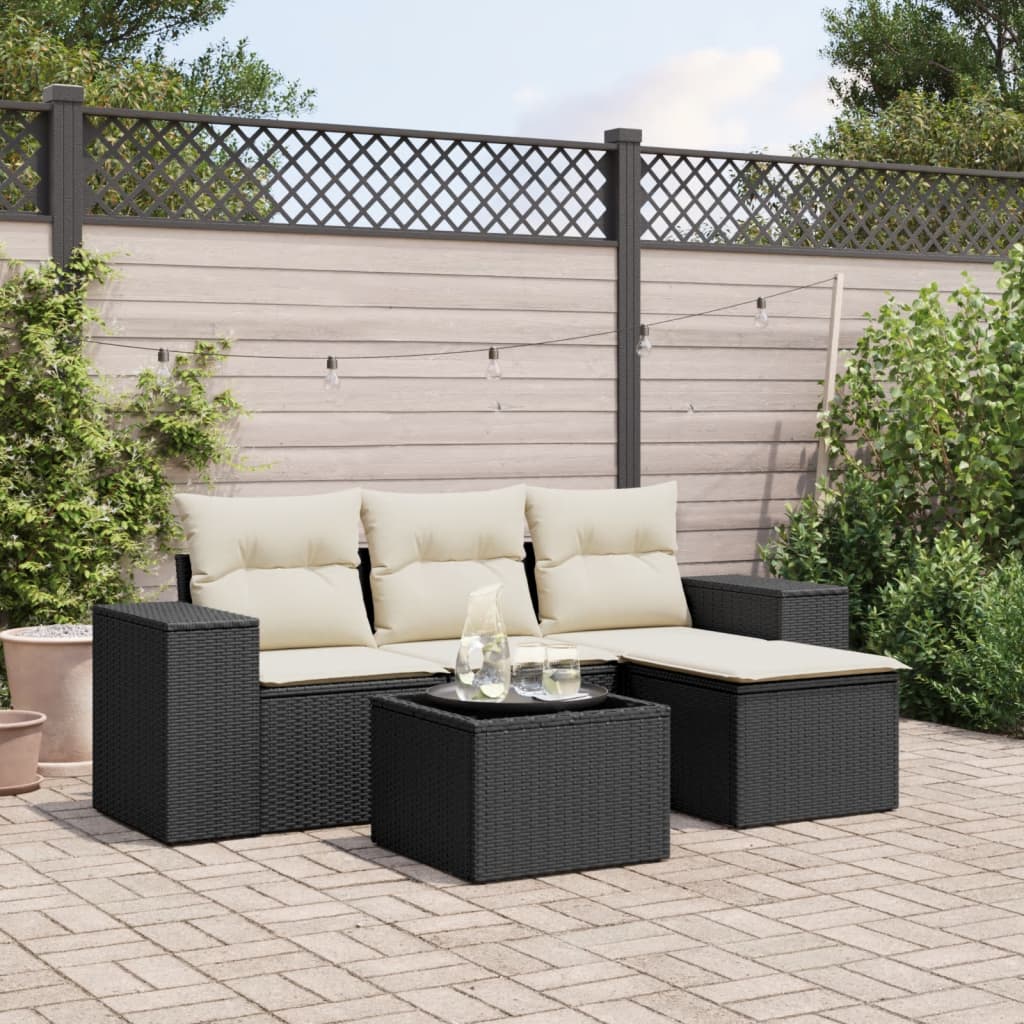 vidaXL Set mobilier de grădină cu perne, 5 piese, negru, poliratan vidaXL Set mobilier de grădină cu perne, 5 piese, negru, poliratan