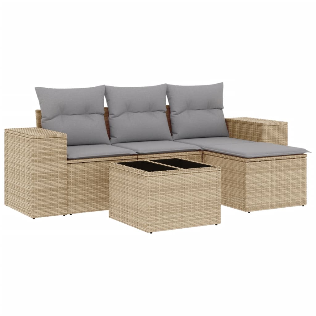 vidaXL Set canapele de grădină cu perne, 5 piese, bej, poliratan
