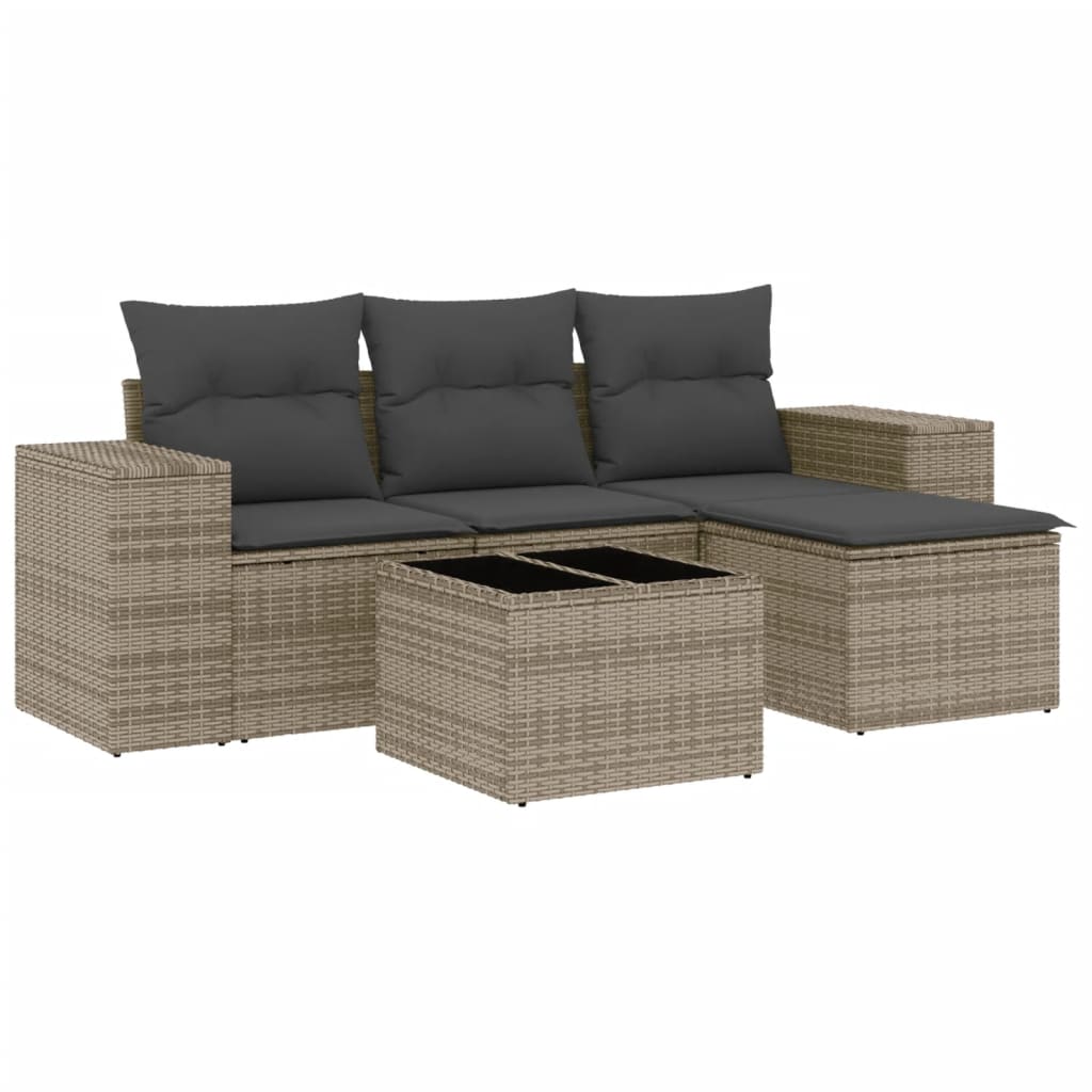vidaXL Set canapea de grădină cu perne, 5 piese, gri, poliratan vidaXL Set canapea de grădină cu perne, 5 piese, gri, poliratan