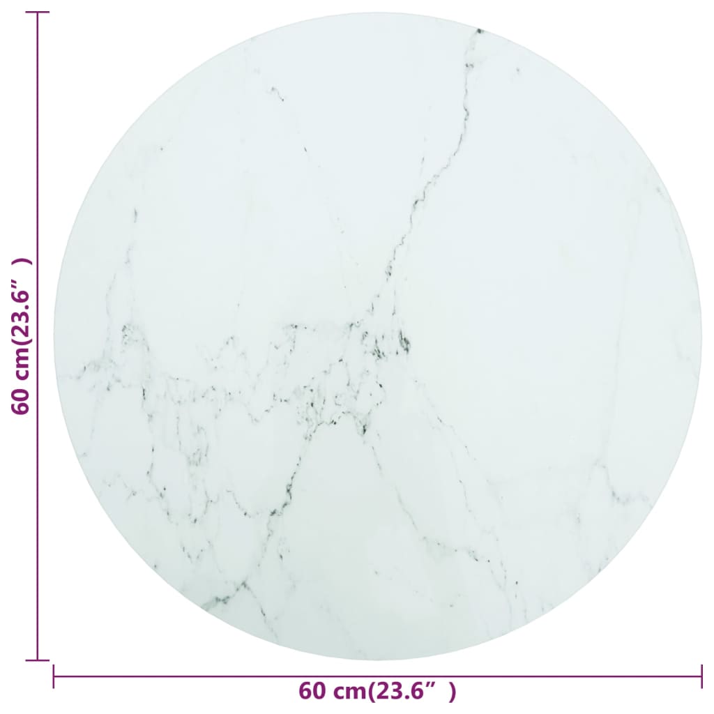 vidaXL Blat masă alb Ø60x0,8 cm, sticlă securizată cu design marmură vidaXL Blat masă alb Ø60x0,8 cm, sticlă securizată cu design marmură