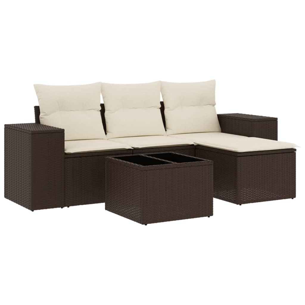 vidaXL Set canapele de grădină cu perne, 5 piese, maro, poliratan