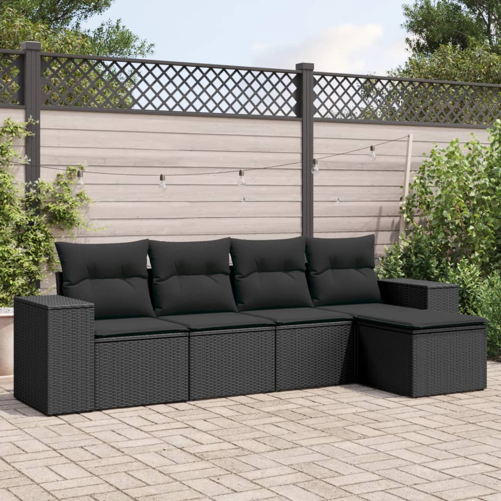 vidaXL Set mobilier de grădină cu perne, 5 piese, negru, poliratan vidaXL Set mobilier de grădină cu perne, 5 piese, negru, poliratan