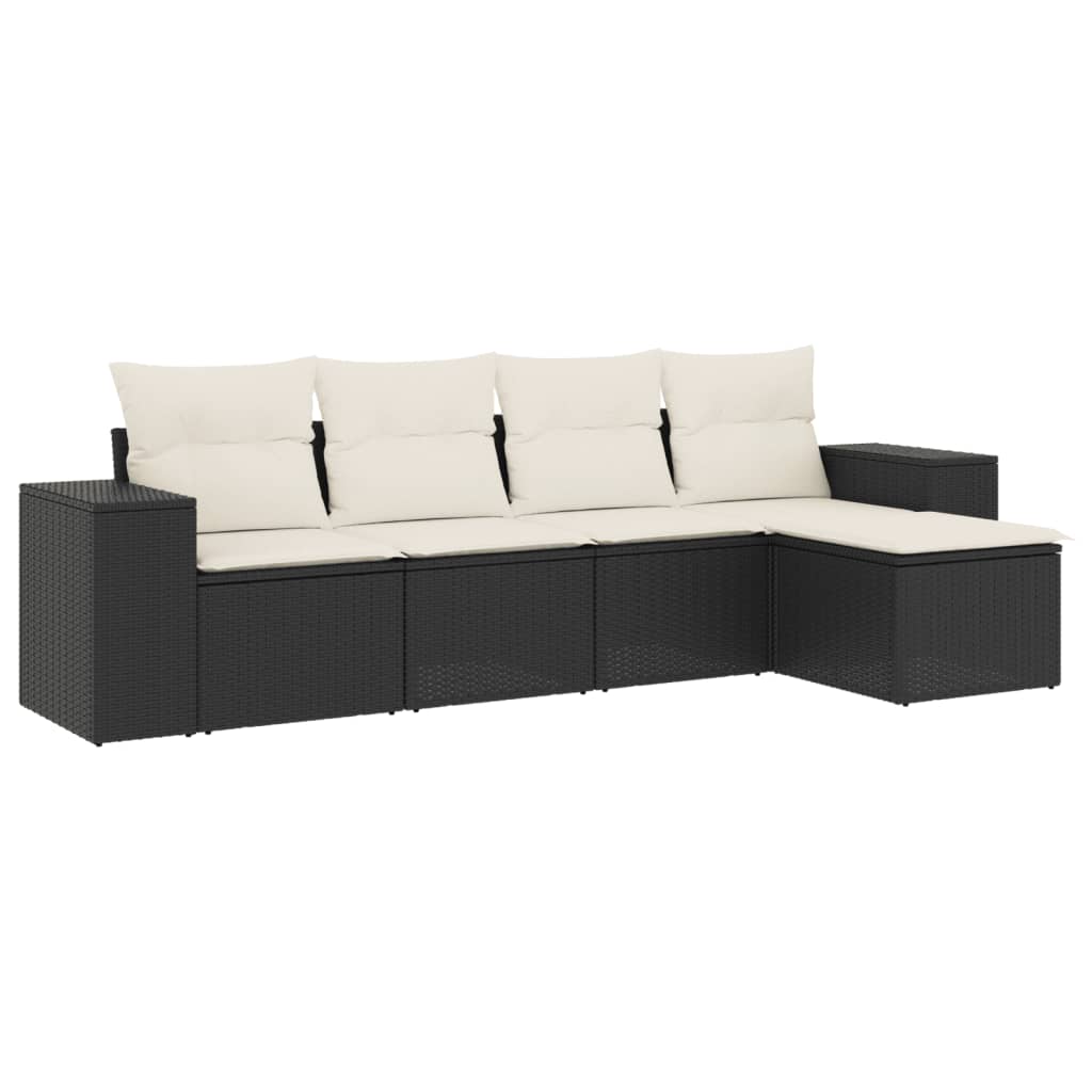vidaXL Set mobilier de grădină cu perne, 5 piese, negru, poliratan vidaXL Set mobilier de grădină cu perne, 5 piese, negru, poliratan