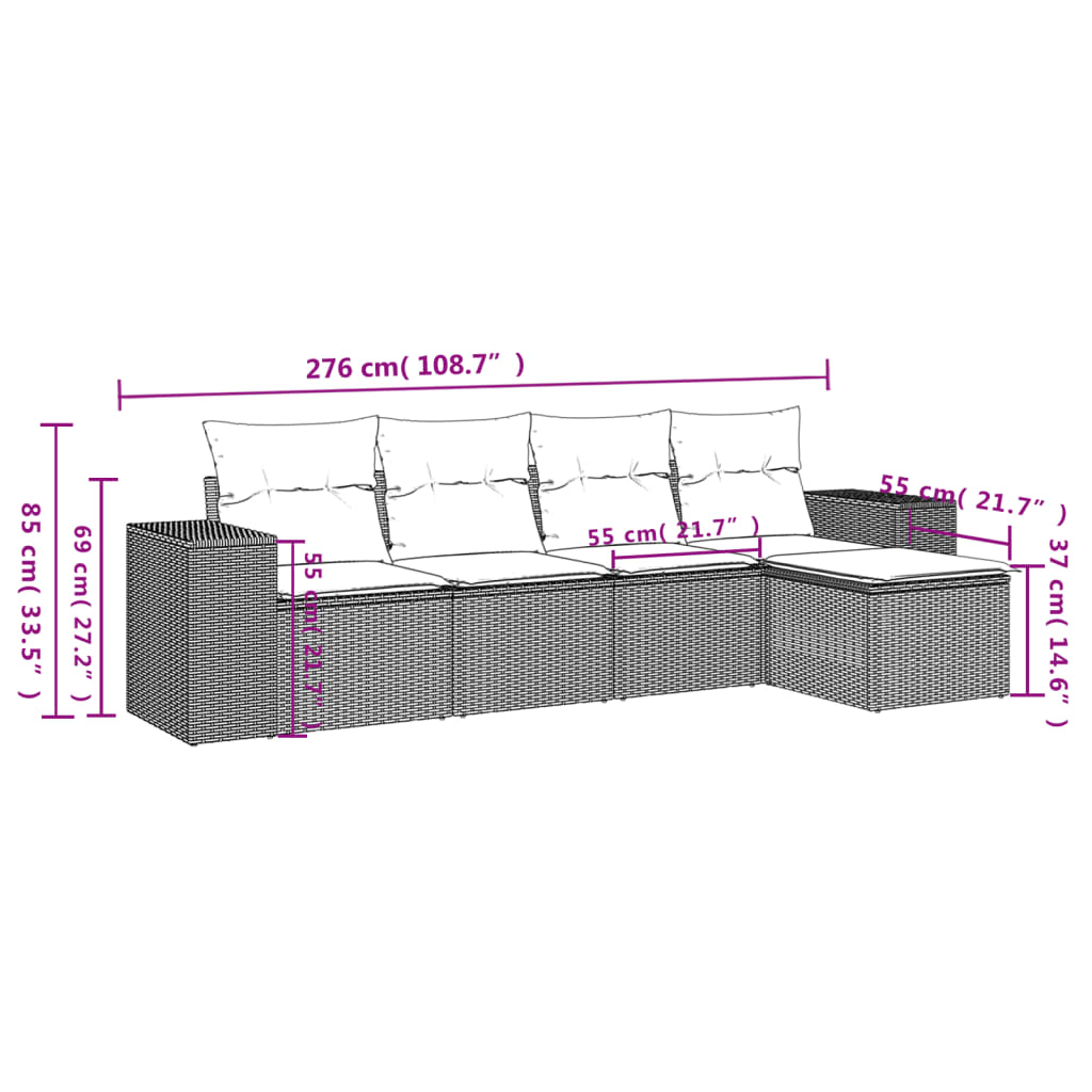 vidaXL Set mobilier de grădină cu perne, 5 piese, negru, poliratan vidaXL Set mobilier de grădină cu perne, 5 piese, negru, poliratan