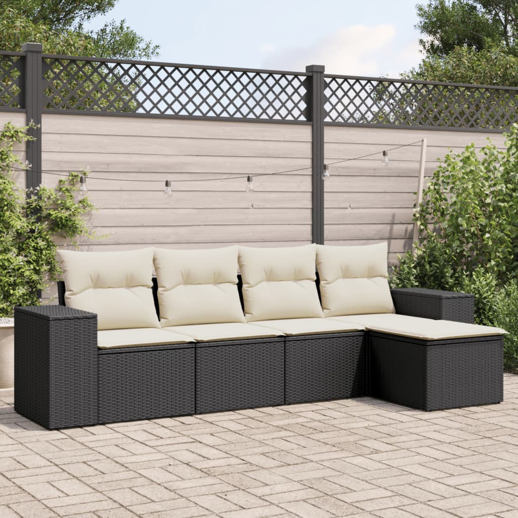 vidaXL Set mobilier de grădină cu perne, 5 piese, negru, poliratan vidaXL Set mobilier de grădină cu perne, 5 piese, negru, poliratan