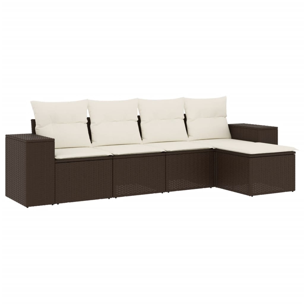 vidaXL Set canapele de grădină cu perne, 5 piese, maro, poliratan