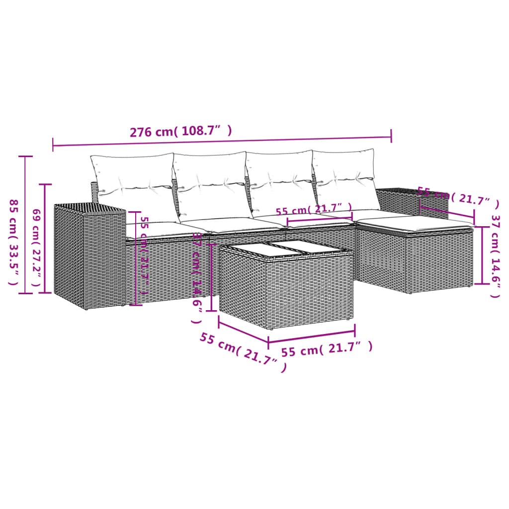 vidaXL Set mobilier de grădină cu perne, 6 piese, negru, poliratan vidaXL Set mobilier de grădină cu perne, 6 piese, negru, poliratan