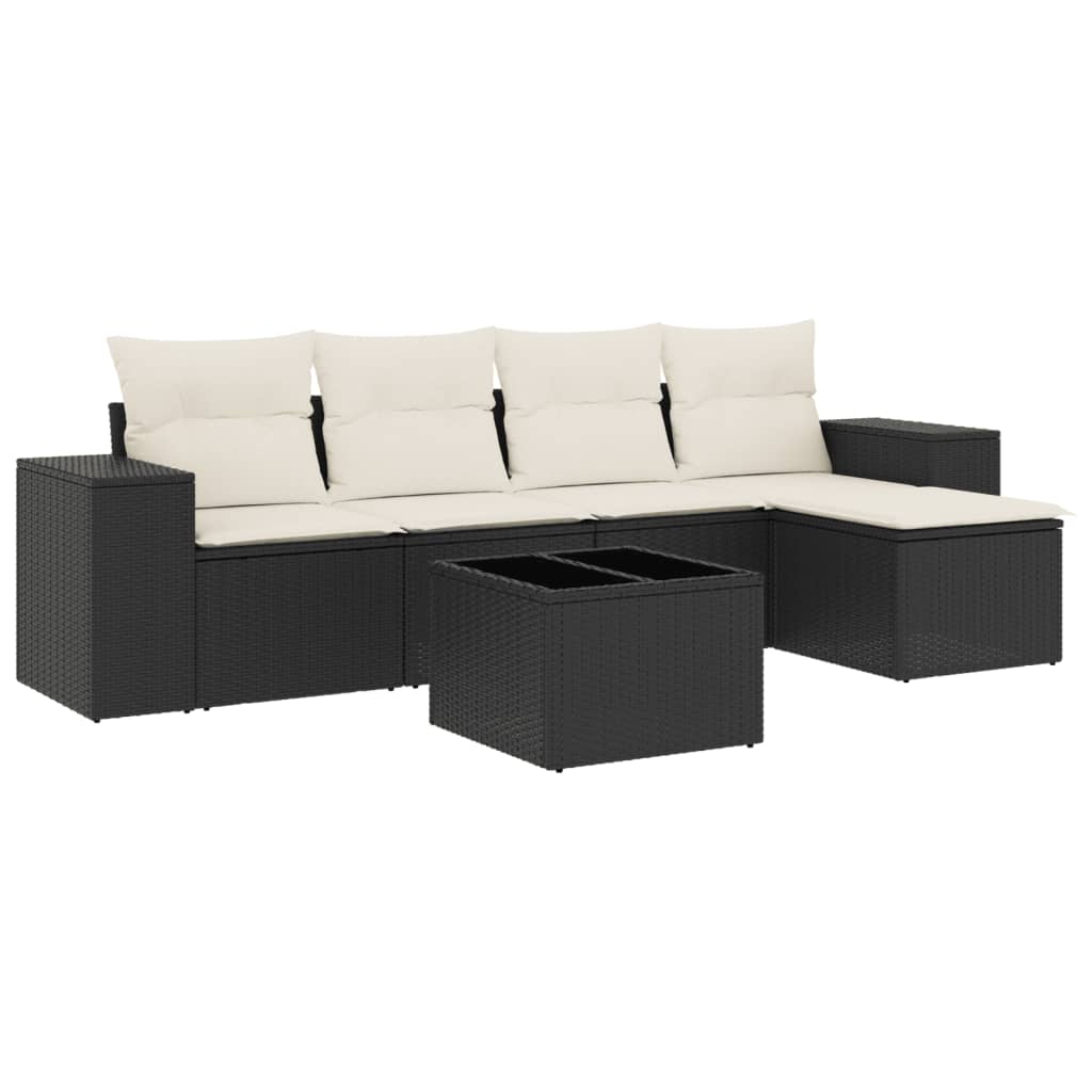 vidaXL Set mobilier de grădină cu perne, 6 piese, negru, poliratan vidaXL Set mobilier de grădină cu perne, 6 piese, negru, poliratan