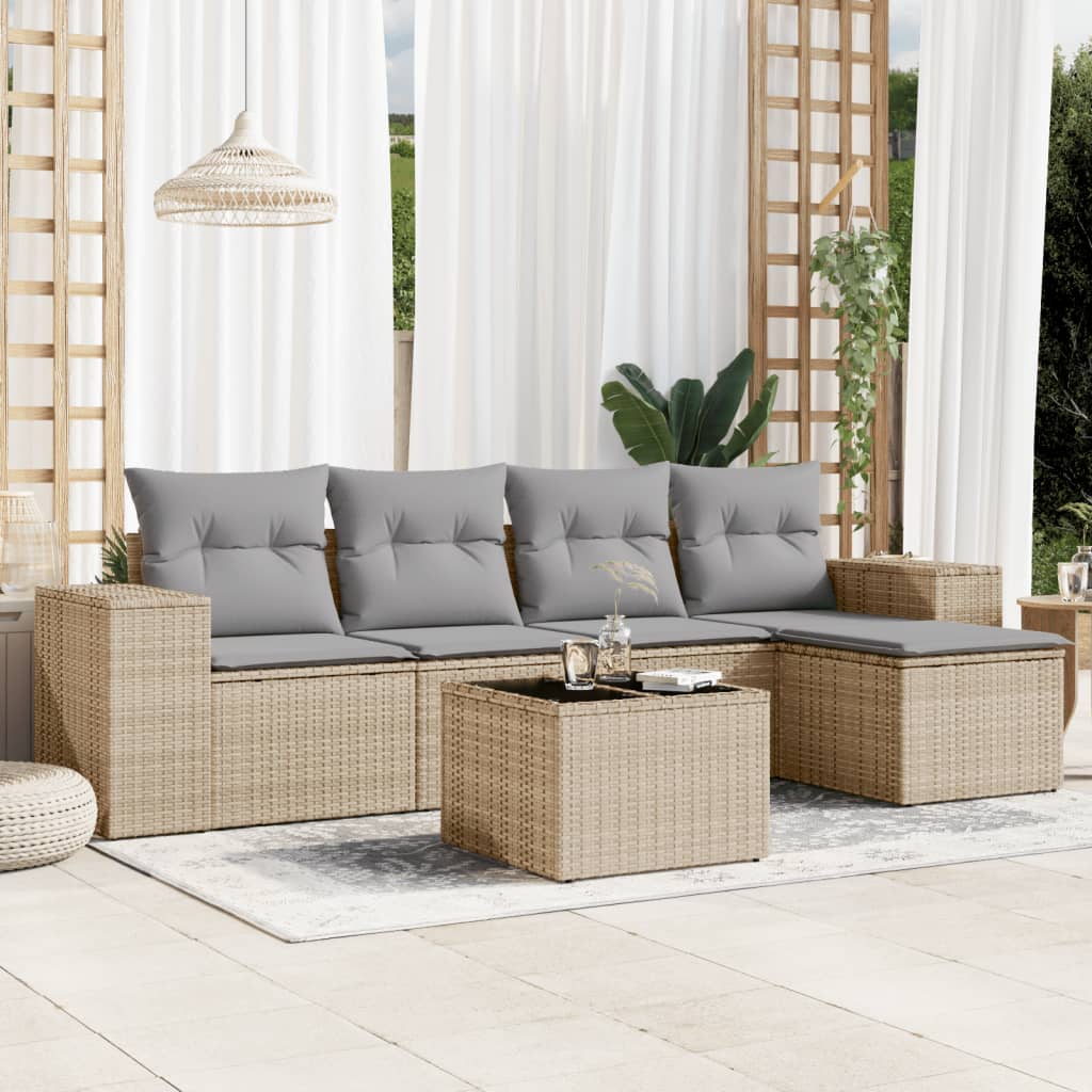vidaXL Set canapele de grădină cu perne, 6 piese, bej, poliratan vidaXL Set canapele de grădină cu perne, 6 piese, bej, poliratan