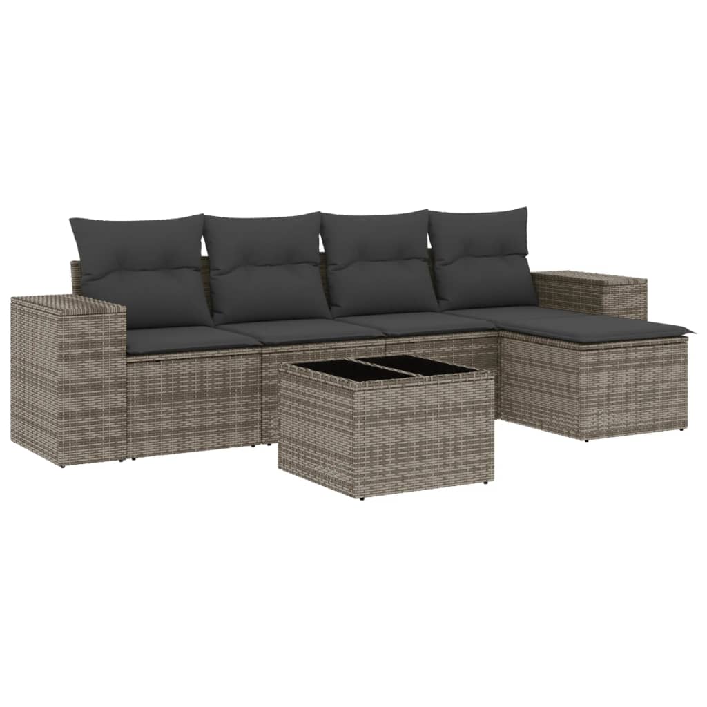 vidaXL Set mobilier grădină cu perne, 6 piese, gri, poliratan