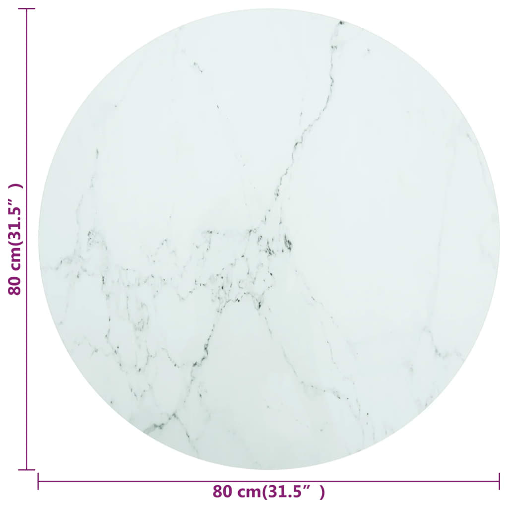 vidaXL Blat masă alb Ø80x1 cm sticlă securizată cu design de marmură vidaXL Blat masă alb Ø80x1 cm sticlă securizată cu design de marmură
