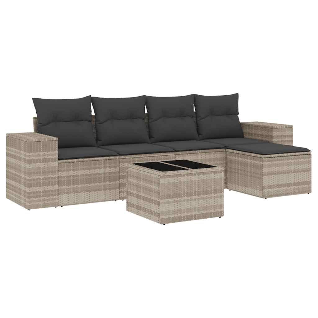 vidaXL Set canapele de grădină cu perne, 6 piese gri deschis poliratan vidaXL Set canapele de grădină cu perne, 6 piese gri deschis poliratan