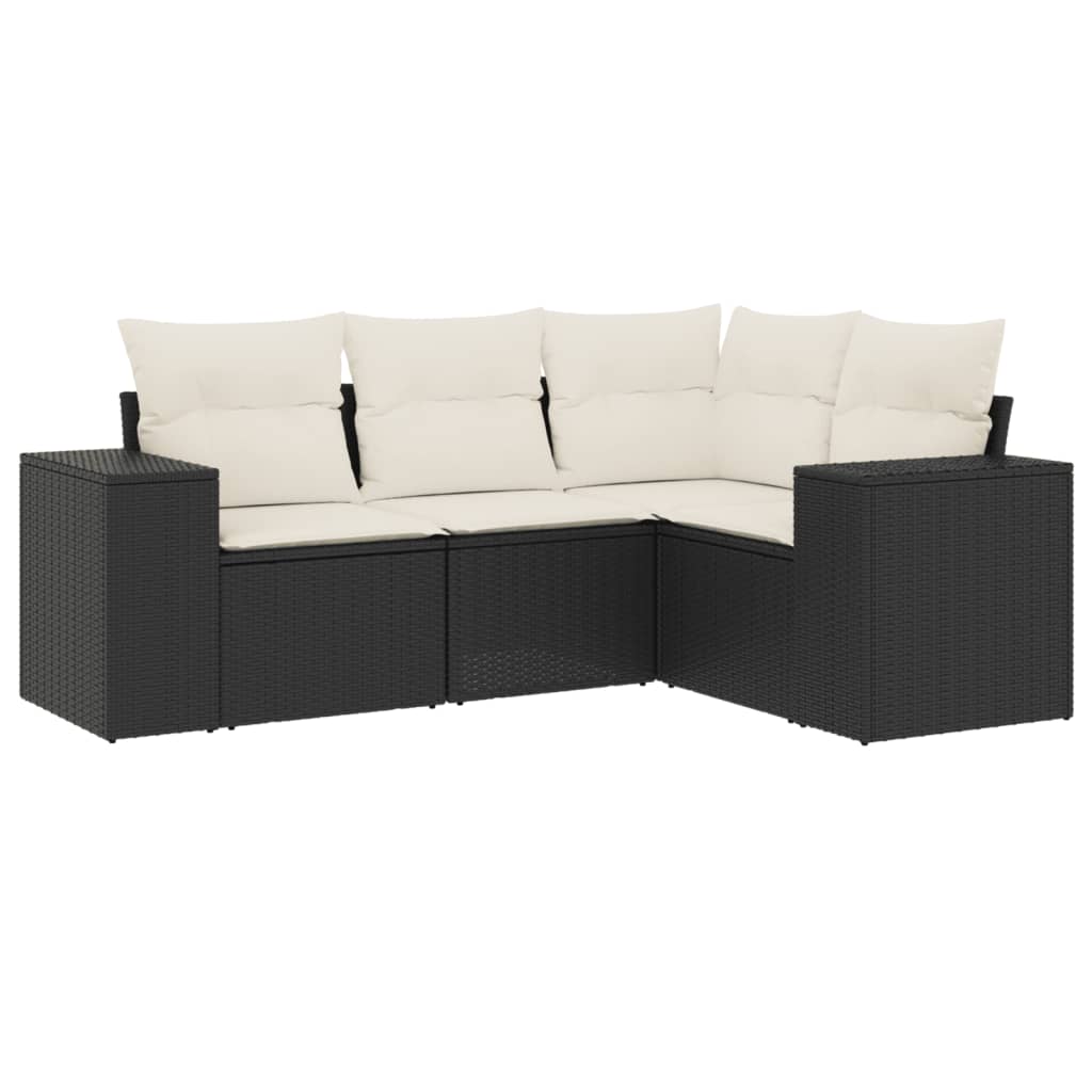 vidaXL Set mobilier de grădină cu perne, 4 piese, negru, poliratan vidaXL Set mobilier de grădină cu perne, 4 piese, negru, poliratan
