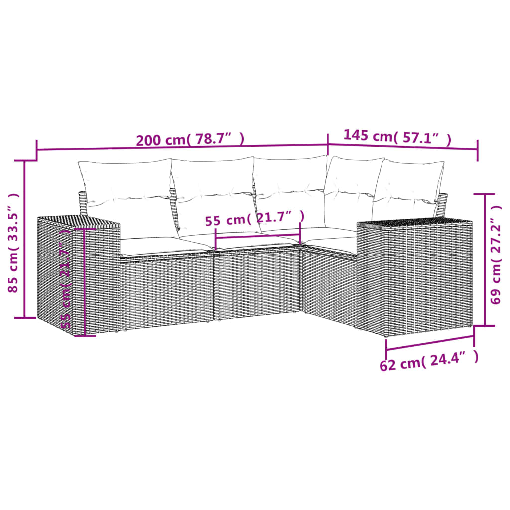 vidaXL Set mobilier de grădină cu perne, 4 piese, negru, poliratan vidaXL Set mobilier de grădină cu perne, 4 piese, negru, poliratan
