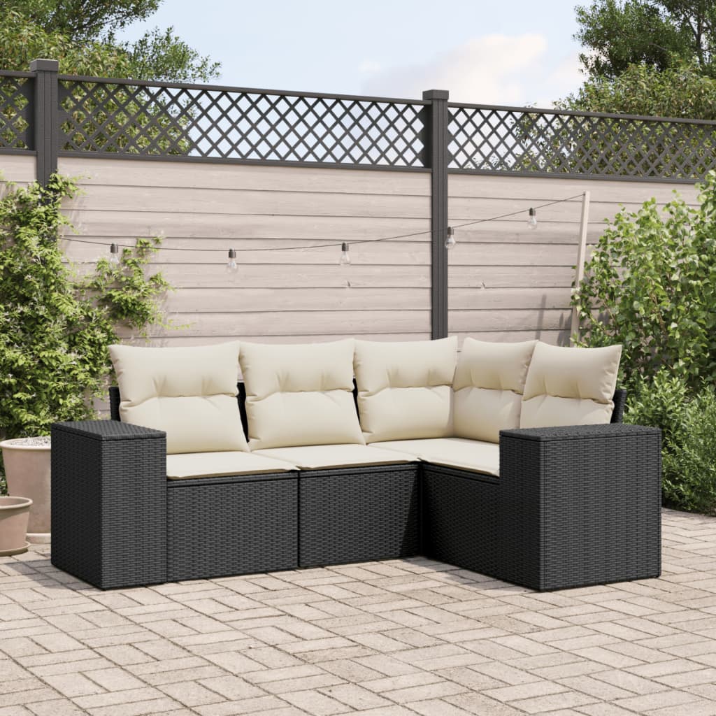vidaXL Set mobilier de grădină cu perne, 4 piese, negru, poliratan vidaXL Set mobilier de grădină cu perne, 4 piese, negru, poliratan