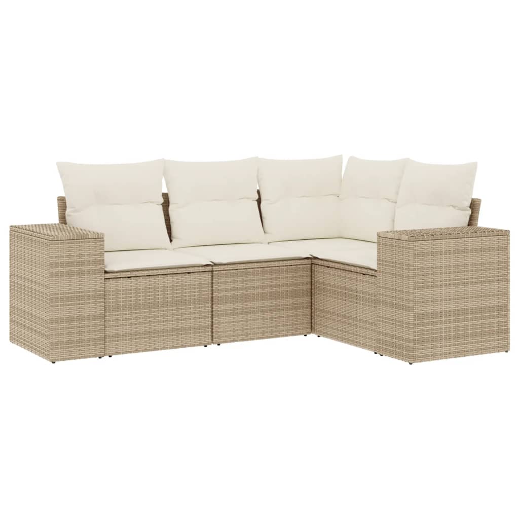 vidaXL Set canapele de grădină, 4 piese, cu perne, bej, poliratan vidaXL Set canapele de grădină, 4 piese, cu perne, bej, poliratan